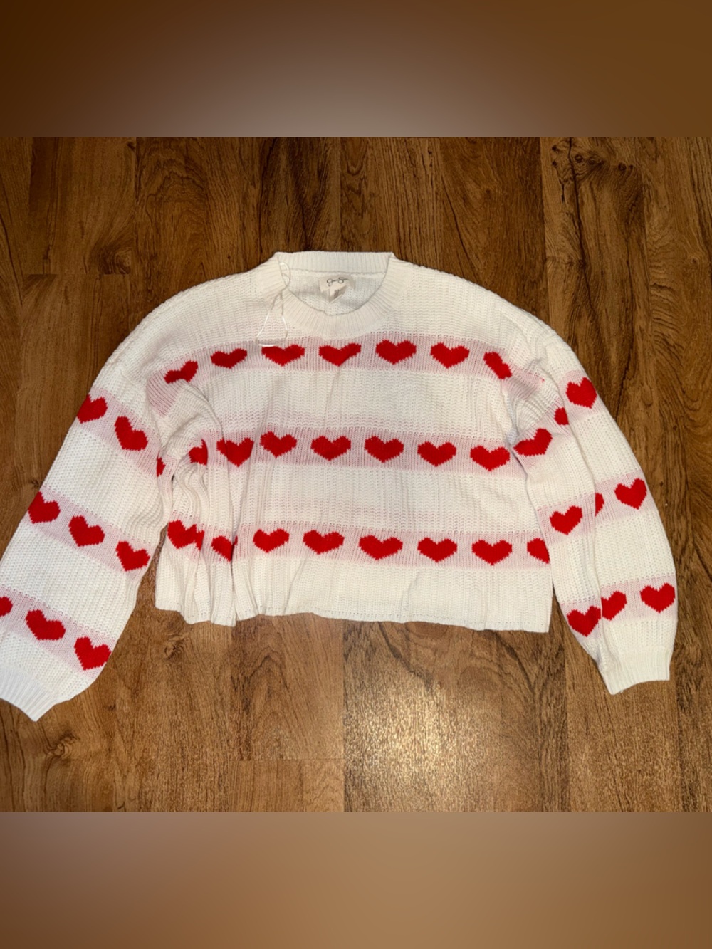 Jessica Simpson White‎ Sweater with Red Heart Stripes